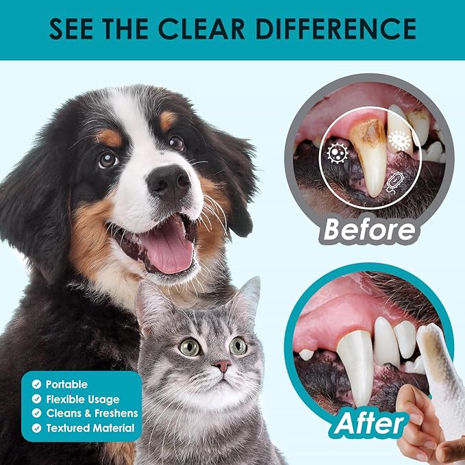 Pet Finger Wipes for Dogs & Cats, Gentle Dental Cleaning Wipes, Dog Finger Toothbrush Wipes, Helps Remove Plaque & Tartar, Fresh Breath Care (50 PCS)