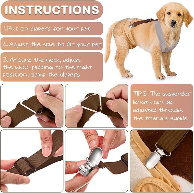 Saintrygo 2 Pcs Dog Suspenders for Diapers Female Male Belly Bands Canine Harness Keep Diaper on Your Pet for Small Medium and Large Dogs(Black, Brown,Medium)