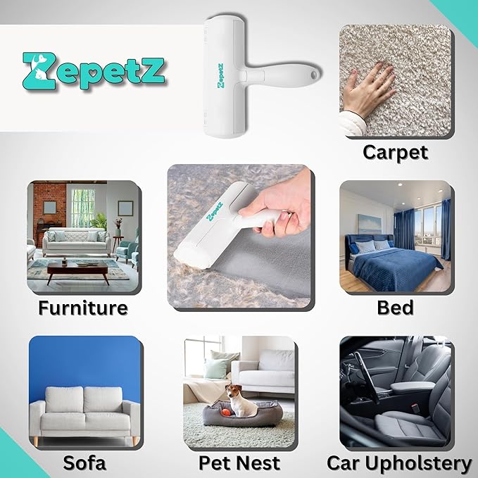 Pet Hair Remover Roller – Reusable Self-Cleaning Fur Removal Tool for Dogs & Cats – Ergonomic & Eco-Friendly Lint Roller for Couch, Carpet, Bed, Car Seat & More (White)