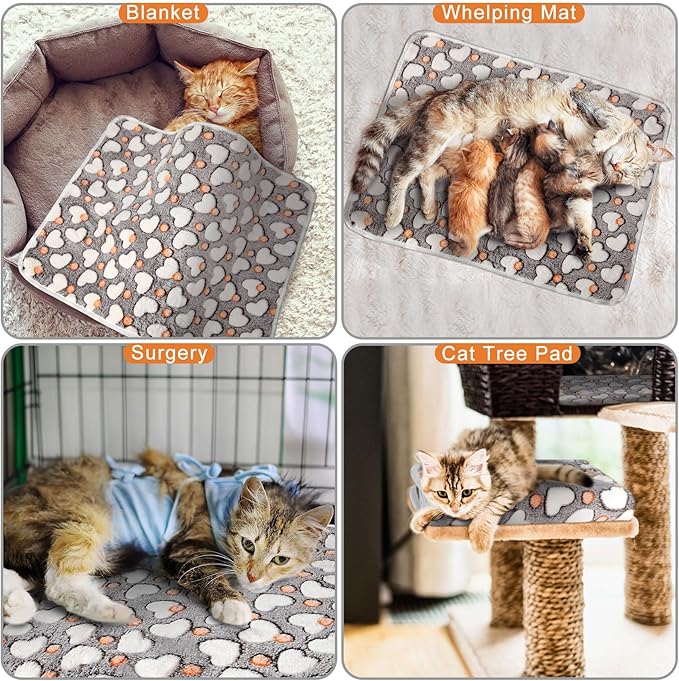 2 Pcs Large Self Warming Cat Pad Self Heating Cat Mat Bed Dog Crate Pet Blankets Thermal Heated Bed Mat for Outdoor Indoor Newborn Kittens Puppies Dog(Heart,24 x 18)
