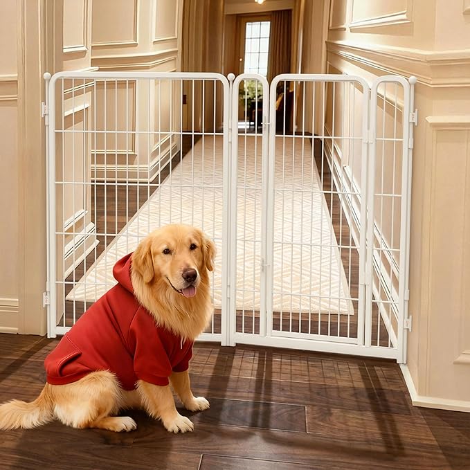 FXW Dog Gate Extra Wide Designed for Indoor Use, Adjustable Width Up to 55-inch Wide (40" H 2 Wire Panels for Medium and Large Dogs), White
