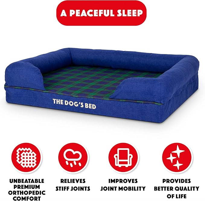 The Dog’s Bed, Med Black Watch Tartan, Memory Foam, Pain Relief: Arthritis, Hip & Elbow Dysplasia, Post Surgery, Lameness, Supportive, Calming, Waterproof Washable Cover, Veterinary Approved