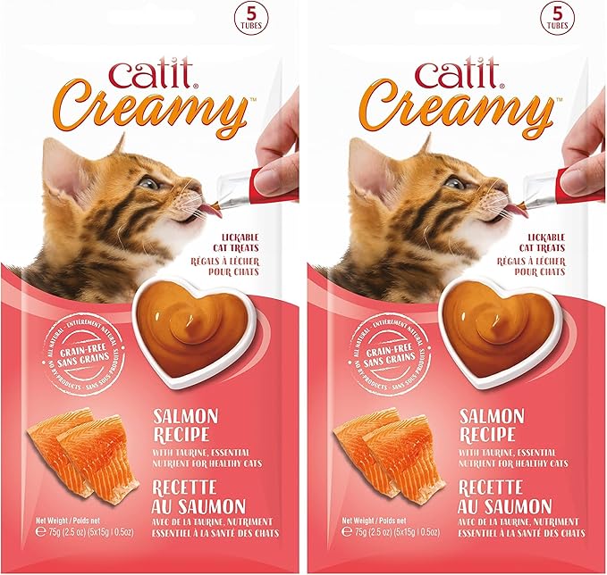 Catit Creamy Lickable Cat Treat – Hydrating and Healthy Treat for Cats of All Ages - Salmon, 10-Pack