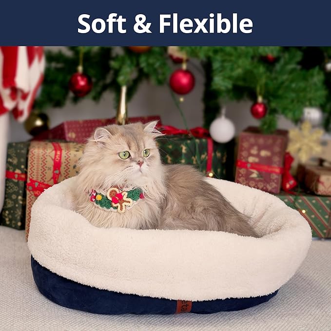 Self Warming Cat Bed, 17.7" x 13.7" Anti-Slip Soft Round Thermal Pet Cushion Bed for Kittens, Cats, Puppies and Small Dogs, Blue