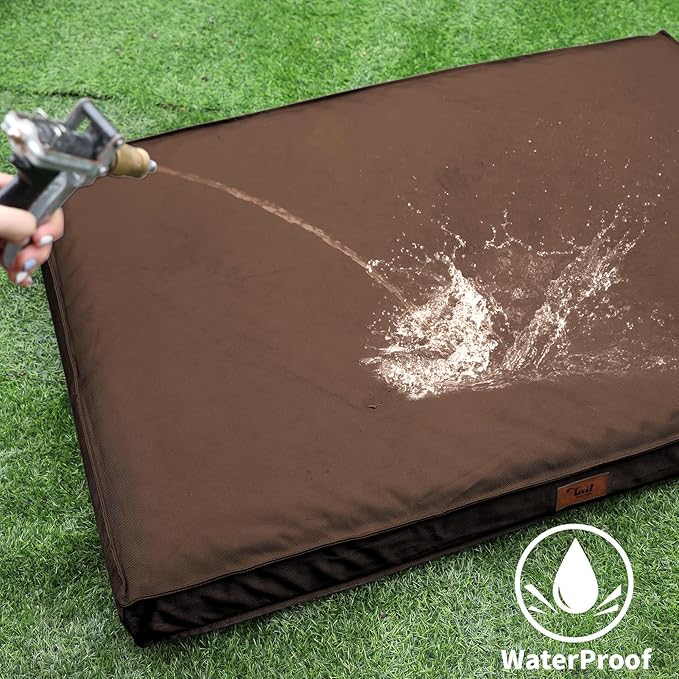 Outdoor Dog Bed for Small Dogs, Waterproof Dog Crate Bed for Medium Dogs Cats, Orthopedic Egg Crate Foam Pet Bed with Washable Removable Oxford Cover, Brown