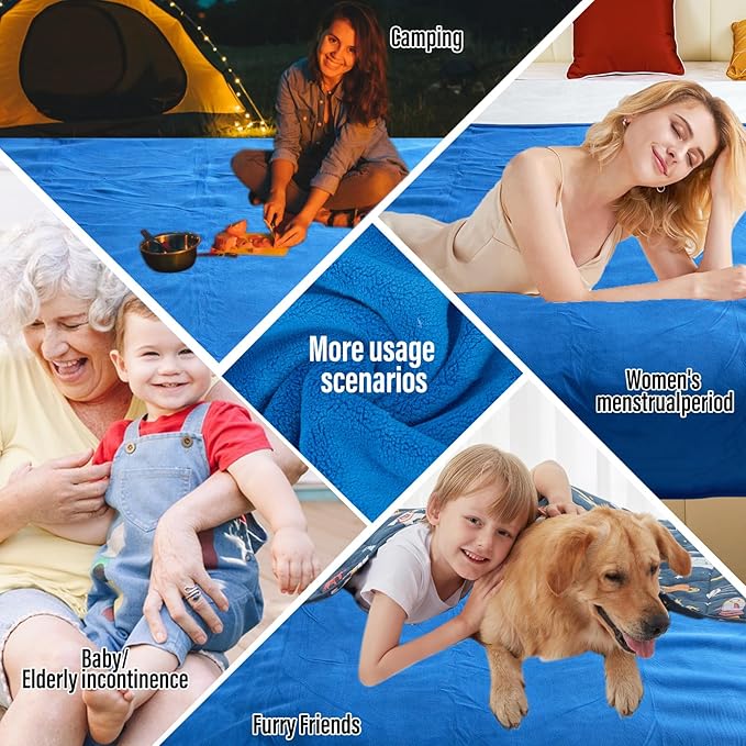 Waterproof Blanket for Bed Couch Sofa, Reversible & Reusable Cat, Dog Blanket Waterproof Washable, Small Water Resistant Blankets, Leakproof (40"x60", Blue/Warm White)