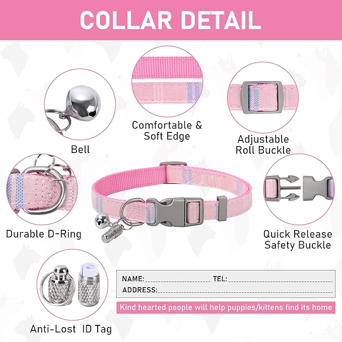 GAMUDA Small Dog Harness Collar and Leash Set, Step in No Chock No Pull Soft Mesh Adjustable Dog Vest Harnesses Plaid Reflective for Dogs Puppy Cats Kitten Rabbit (Pink, S)