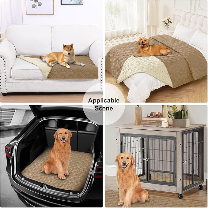 Smiry Waterproof Dog Blanket, 40x50 Inch Soft Pet Bed Cover Reversible, Washable Sofa Couch Furniture Protector for Small Medium Large Dog Puppy Cat, Geometric, Camel/Beige