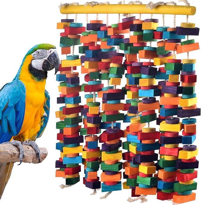 23 Inch Extra Large Bird Toy, Colorful Natural Chew Wood Blocks Hanging Parrot Tearing Toys, Birds Cage Accessories for Macaws, Amazon Parrots, African Grey, Cockatoos