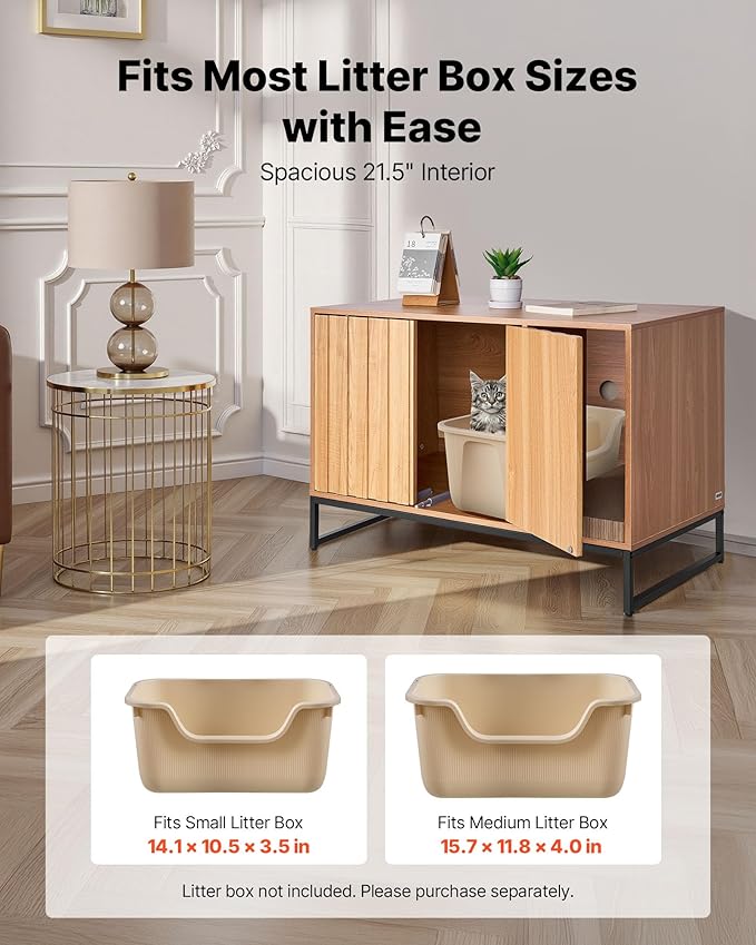 VEVOR Cat Litter Box Enclosure Furniture, 31.5 in Hidden Litter Box Cabinet with Scratch Pad & Storage, Waterproof Cat Washroom End Table Cat House, Fit Most of Litterbox, for Bedroom Living Room