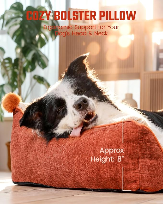 Orthopedic Dog Bed for Extra Large Dogs,Waterproof Supportive Egg Crate Foam Medium Dog Couch, Pet Bed with with Removable Bolsters, Washable Cover Non-Slip Bottom, (43''×32''×8'')