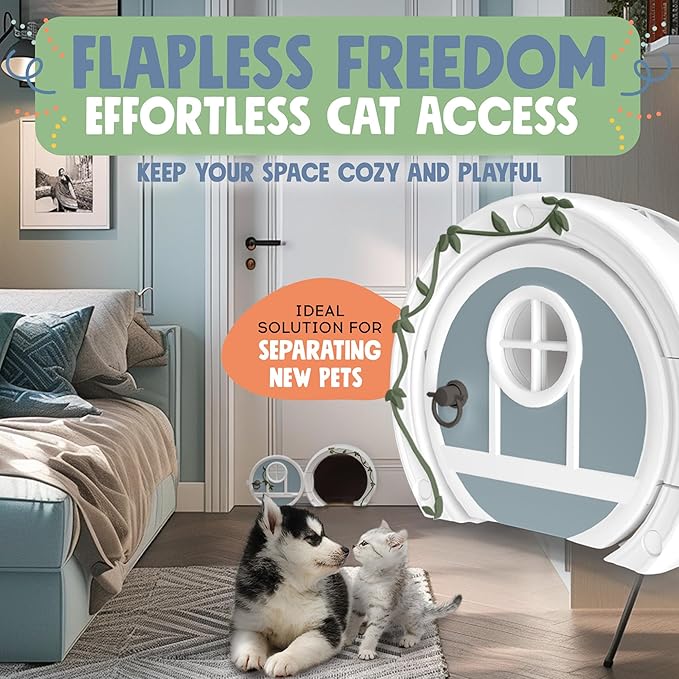 Gnome® Door Cat Door for Interior Doors - Stylish & Functional with No Flap, Lockable, and Easy Installation, Spacious Large Kitty Door for Cats Up to 20 lbs, Private and Comfortable Pet Door