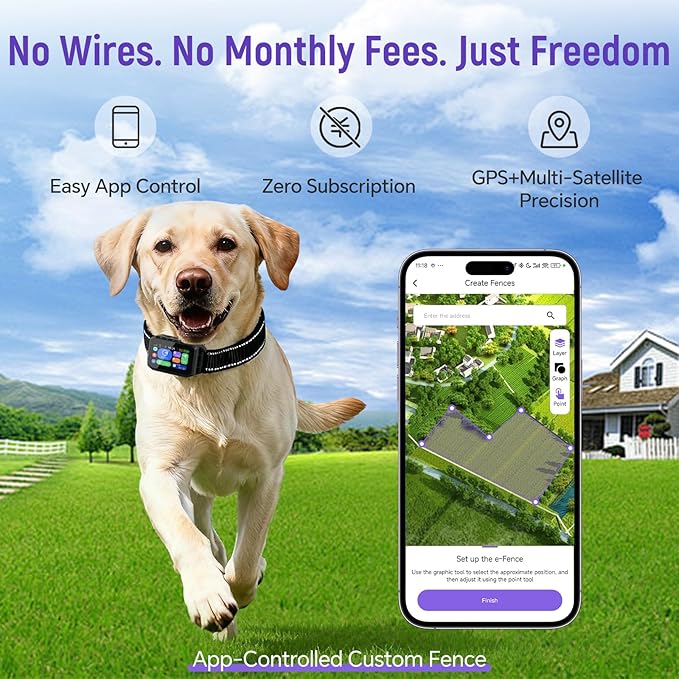 GPS Wireless Dog Fence – with Dog Collar, Remote & Free App, Custom GPS Fence, Adjustable Beep/Vibration/Static, IP67 Waterproof, Long Battery Life, for Dogs 10–120 lbs, Remote Kit