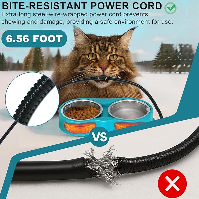 Pet Heated Bowl for Cat Dog, Freeze-Proof Warming Animal Food Feeder with Anti-Chew Cord,Waterproof & Thermostat Heating Bowls Removeable, (2 x 23 fl oz, Blue)