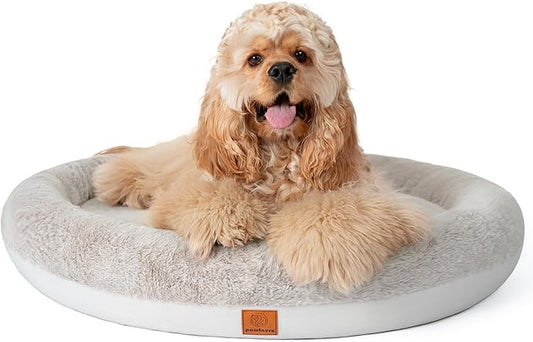Round Donut Dog Bed – Luxury Orthopedic Dog Beds with Memory Foam – Calming Bolster Pet Bed, Water-Resistant, Washable Plush Cover, Premium Zipper – Small, Medium Dogs & Cats (25 Inches)