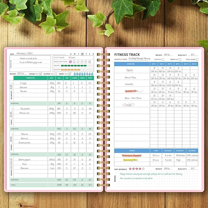 Wellness Planner & Fitness Log - Daily Diet & Health Journal with Weight Loss, Wellness Journal Notebook for Tracking Fitness, Sleep, Nutrition, Meal, Habits, A5(5.8 x 8.6 inch) (Pink)