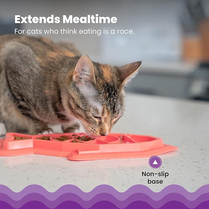 Catstages Fishie Fun Feed Mat – Non-Slip Slow Feeder Mat for Cats with Catnip, Crinkle Sounds & Engaging Play, ½ Cup Food Capacity, Pink