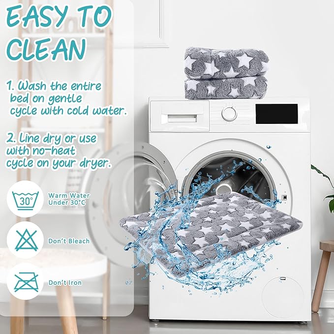 VitalCozy 2 Pack Self Warming Cat Mat Self Heating Pad Bed Reversible Machine Washable Reflects Body Heat Warm Thermal Pet Pad Crate Blanket for Feral and Indoor Cat (Grey,36'' X 24'',Star)