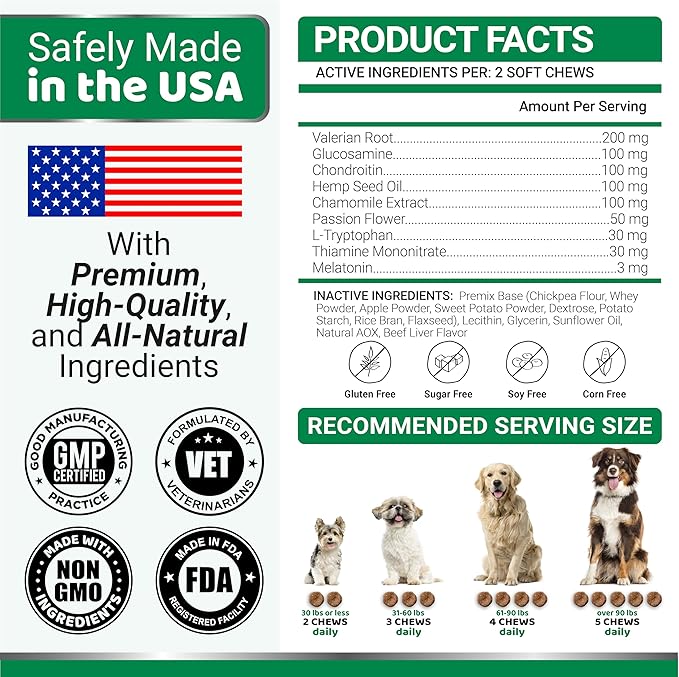 Hemp Calming Chews for Dogs - Advanced Dog Calming Chews - 170 Treats - Anxiety Relief Treats - Hemp Oil - Separation Aid, Stress, Hip and Joint Supplement for Canine Health Support - Beef Flavor