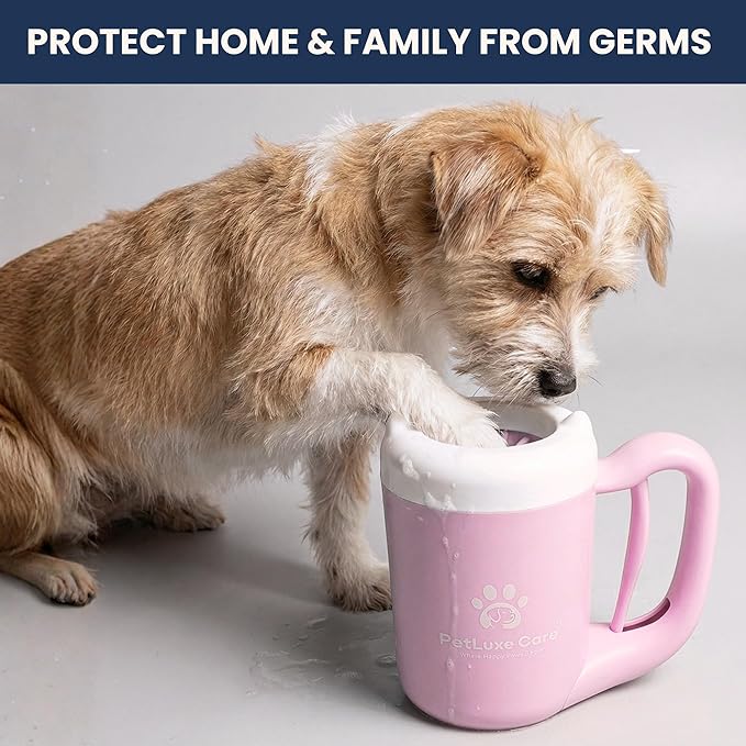 Dog Paw Washer Kit - Includes Paw Cleaner Cup, Towel, Pet Bath Brush & Moisturizing Balm - Dog Foot Washer for Muddy Paws, ideal for Small & Medium Dogs (Pink, Small)