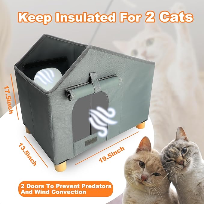 YUEPET Heated Outdoor Cat House for Winter, Elevated Weatherproof Cat House with Thermostatic Heating Pad for Outside, Warm Feral Cat Shelters for Outdoor Several Cats Stray Cats