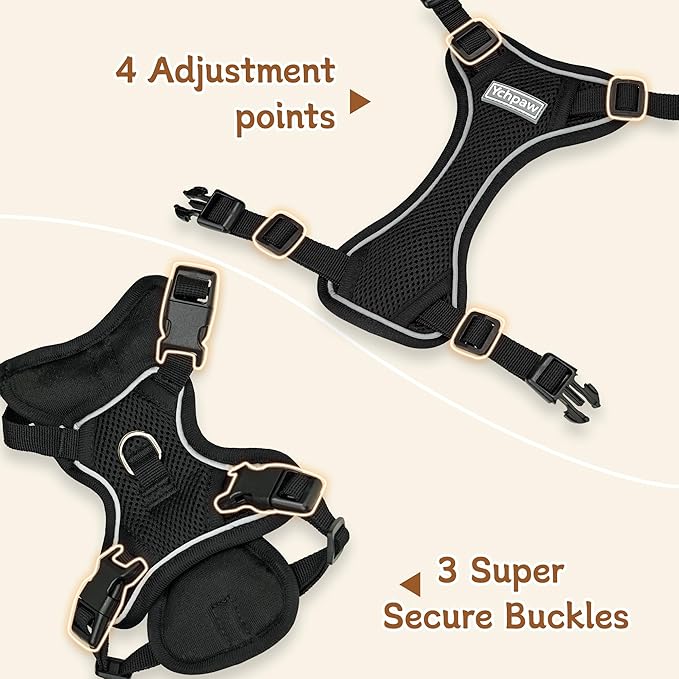 Small Dog Harness and Leash Set, Reflective Soft Breathable Mesh Vest, 3 Buckles, Adjustable Neck and Chest,Step in Dog Harness for Walking, Running, Training, Black, S