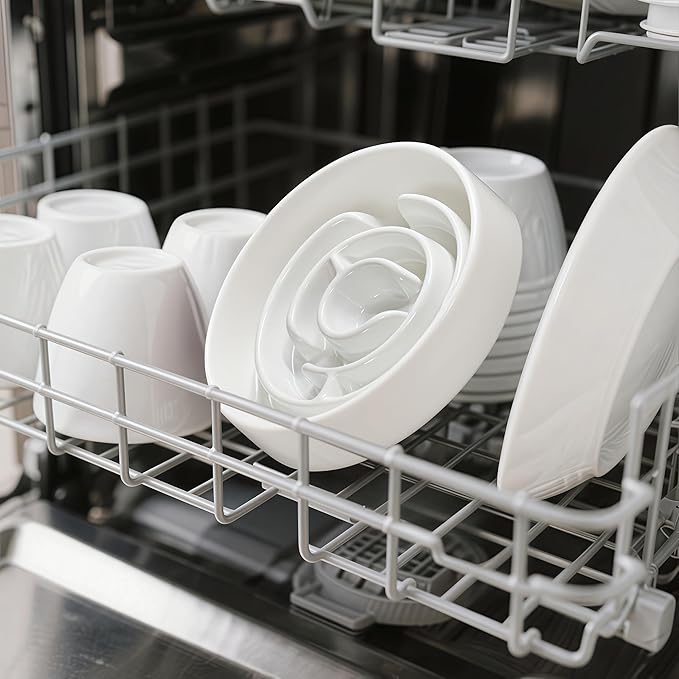 Ceramic Slow Feeder Dog Bowls with Anti-Slip, Slow Feeder & Non-Slip Design, Boredom and Anxiety Reducer, Suitable for All Breed Dogs and Cat (Ceramic-White)