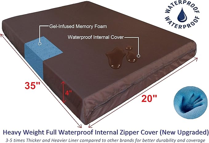 Dogbed4less Orthopedic Small Medium Memory Foam Pet Bed, Waterproof Liner with Brown Suede Cover and Extra Pet Bed Case 35X20X4 Inch