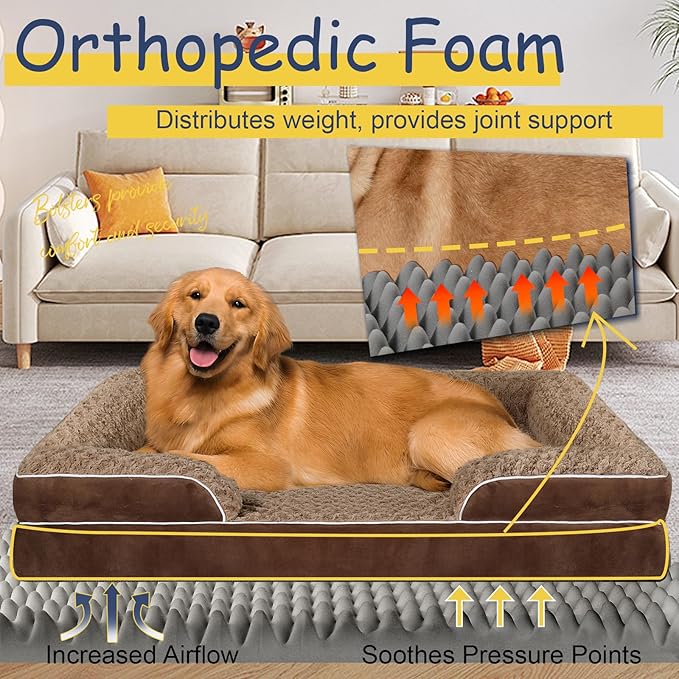 Orthopedic Dog Bed for Large Medium Sized, Washable Memory Foam Large Dog Bed, Medium Pet Sofa with Removable Cover, Washable Waterproof Pet Couch Beds(Brown, M)
