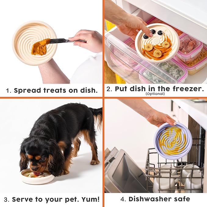 Awoo Lick Dish Silicone Dog & Cat Lick Mat & Slow Feeder with Suction Cups, Non-Slip, Dishwasher Safe, Extend Mealtime, Reduce Anxiety (Cream)