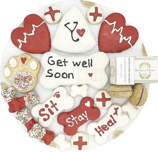 Bonne et Filou Get Well Soon Dog Treats, Gourmet Gift Box, 21 Luxury Macarons, Truffles & Bone Cookies, Healthy & Delicious Snacks for Medium to Large Dogs
