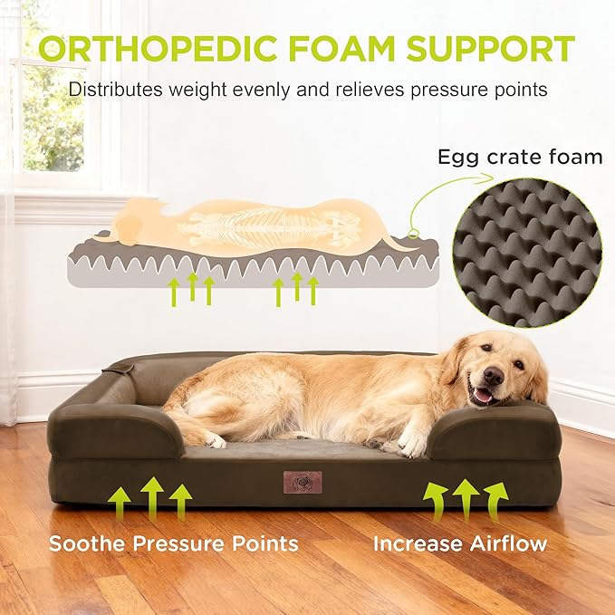 Orthopedic Dog Bed for Extra Large Dogs,XXL Waterproof Egg Crate Memory Foam Pet Bed Bolsters with Removable Washable Cover & Non-Slip Bottom, Tennis Ball Toy, 45 x 35