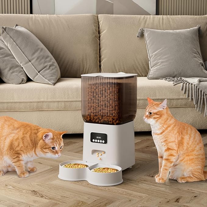 Automatic Cat Feeder, 5L Timed Dual Dog Food Dispenser with Dual Power Supply Programmable 1-15 Meals Control with Auto Pet Feeder for Cats and Dogs (Button)