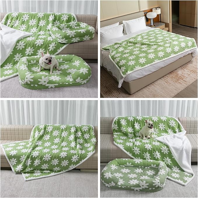 Waterproof Pet Blanket,Dog Bed Covers Couch Sofa Stylish Jacquard Pets Throw Blankets for Puppy Cats Washable Reversible Furniture Protection Covers (Green Flower,XL)