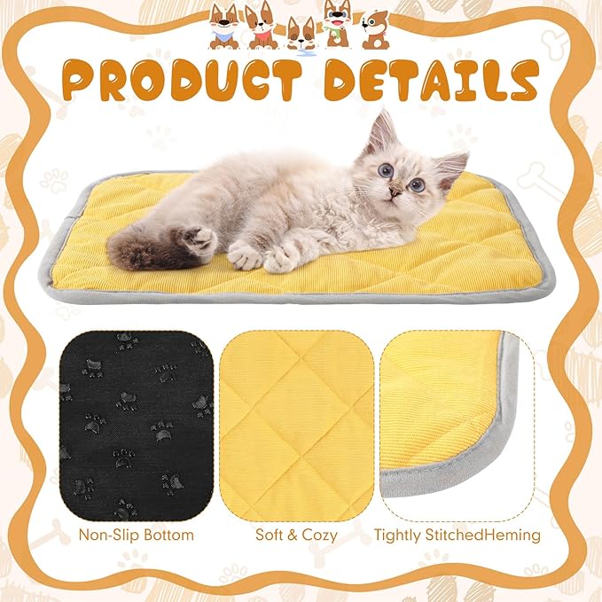 Novabright 4 Pack Self Warming Cat Bed Cat Dog Heating Pad Soft Warm Thermal Mat with Anti-Slip Bottom Dog Crate Pad for Outdoor Indoor Small Dogs Kittens(Turmeric Color,15.7 x 19.6 Inches)