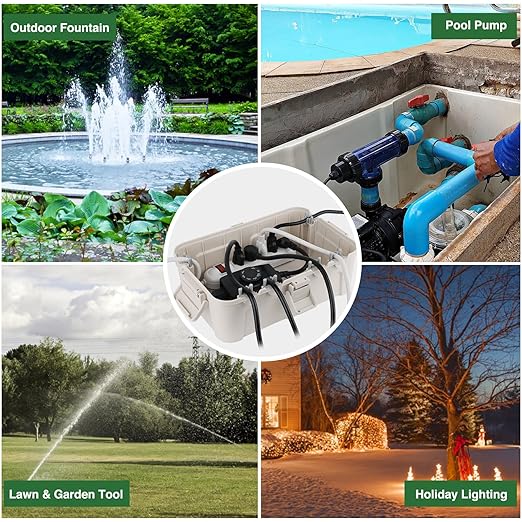 Flemoon Outdoor Electrical Box with Transparent Lid, IP54 Waterproof Electrical Box Outdoor, Large Weatherproof Extension Cord Cover with Clear Cover for Photocell Light Sensor Timer, Outlet, Almond