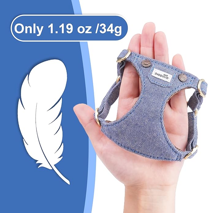 Puppytie No Pull xs Dog Harness with Multifunction Dog Leash,Soft Adjustable No Choke Escape Proof Pet Harness Vest,Denim Light Blue,XXS