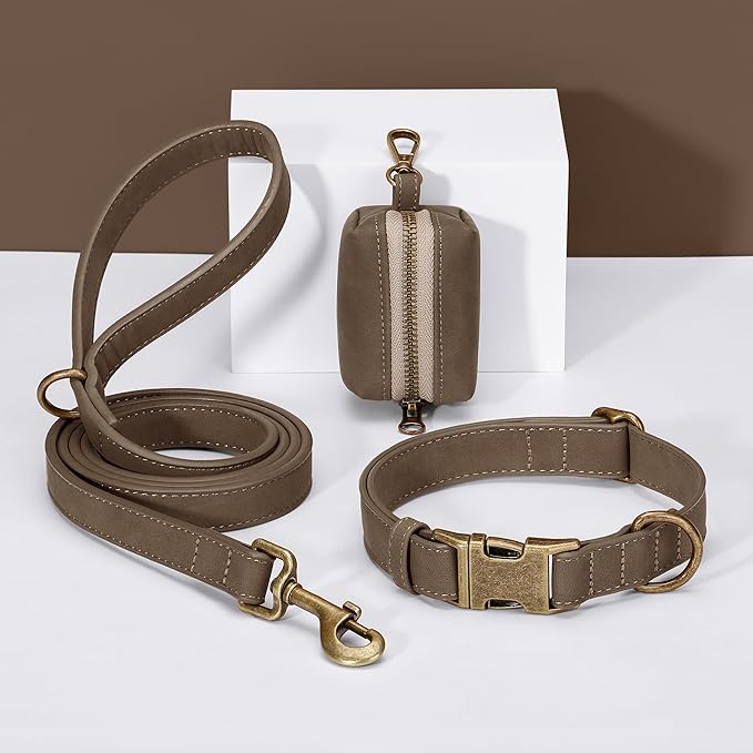 Didog Soft PU Leather Dog Collar, Stylish Quick Released Dog Collars for Small Dogs, Easy Clean Adjustable Pet Collar for Daily Walking, Brown, S Fit 10-16" Neck