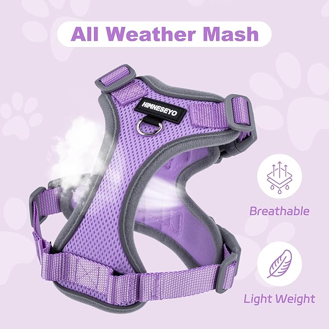 Small Dog Harness and Leash Set，No Pull Adjustable Pet Harness for Small Dogs ，Breathable Mesh Reflective Dog Vest Harness (Light Purple, M)