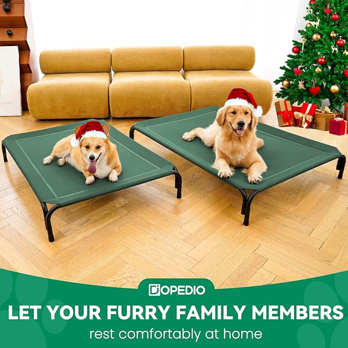 Elevated Dog Bed Raised Outdoor Dog Cot for Medium Dogs, Installation Requires No Tools, Frame with Washable Cooling Breathable Mesh Anti-Slip Feet, Indoor Pet Bed, Green, 35.4 Inches