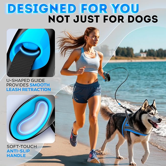 2026 New - Heavy Duty Retractable Dog Leash for Small, Medium & Large Dogs up to 120 lbs – 16.4 ft Strong Nylon Tape, 360° Tangle-Free Control – One-Click Quick Lock for Smooth Walks – Ergonomic Grip
