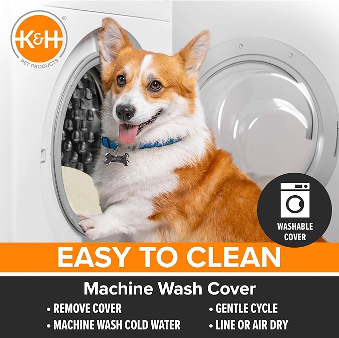 K&H Pet Products Lectro-Soft Orthopedic Outdoor Heated Dog or Cat Bed for Large Dogs or Multiple Cats, Safety Listed Warming Pad, Waterproof, Soft & Flexible, Washable Cover - Large 36 X 25in Tan 60W