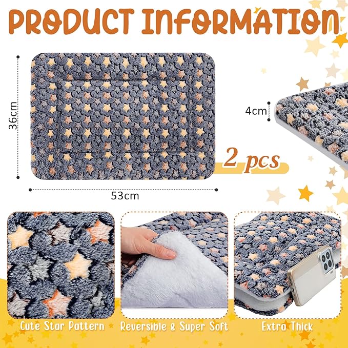 VitalCozy 2 Pack Self Warming Cat Mat Self Heating Pad Bed Reversible Machine Washable Reflects Body Heat Warm Thermal Pet Pad Crate Blanket for Feral and Indoor Cat (Dark Grey,21" X 14",Star)