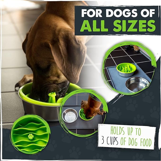 Mighty Paw Slow Feeder Dog Bowls | Interactive Dog Bow Insert - Silicone Puzzle Feeder Insert - Medium for All Sized Breeds (7" x 2")