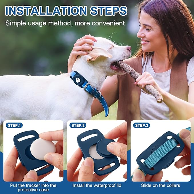 Smart Pet Tracker for Collar - Dog Trackers Pet Location Tracker with Holder, No Monthly Fee, Anti-Lost Tracking Device for Pets,Bag Straps, Compatible with Google Android Only(Not for iOS),Blue