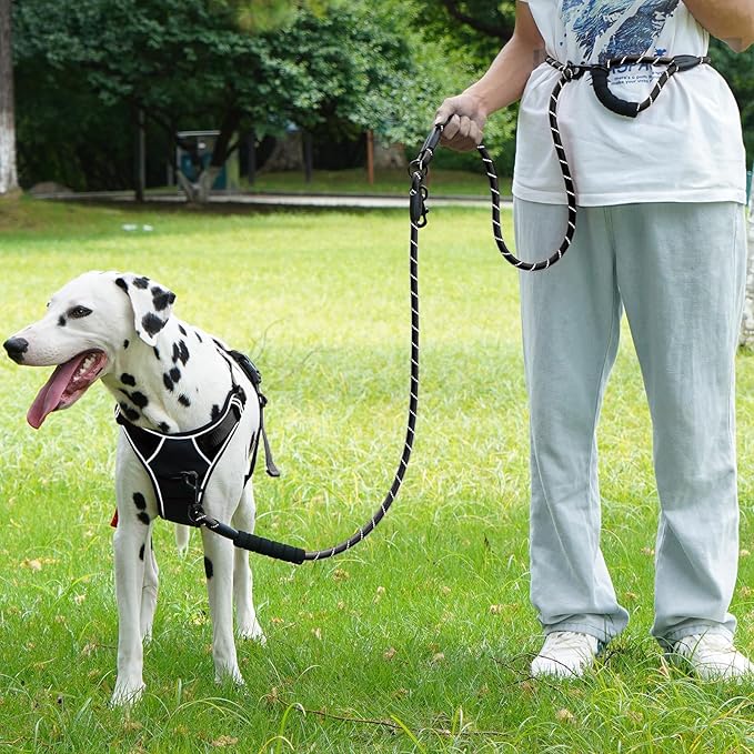 Cymiler Hands Free Dog Leash, 8 Ft Reflective Cross-Body Pet Rope Leashes with Sponge Handle, Heavy Duty Nylon, for Running, Hiking, Training, Waist Leash for Small Medium Large Dogs (Black)