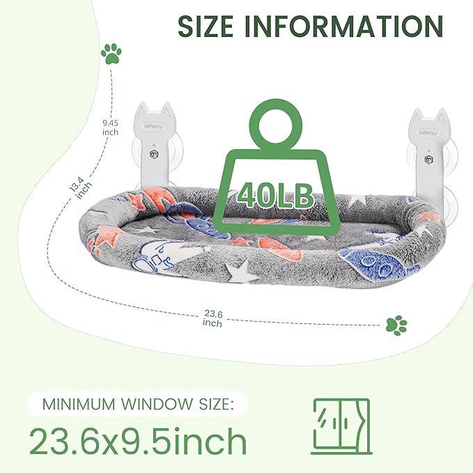 Cat Window Perch, Glow in The Dark Foldable Cat Hammock with Cozy Pad Bed, Breathable Cordless Window Seat with Stud Metal Frame for Large Cats and Kitten (Cushion Bed, 1 Pack - M)