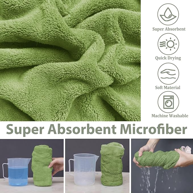 Dog Bathrobe Super Absorbent Towel Robe - Microfiber Bath Towels Fast Drying Coat for Dogs, Cute Dogs Clothes Adjustable Collar & Belly Strap Warm Keeping Hooded Dog Towel (Olive Green, Medium)