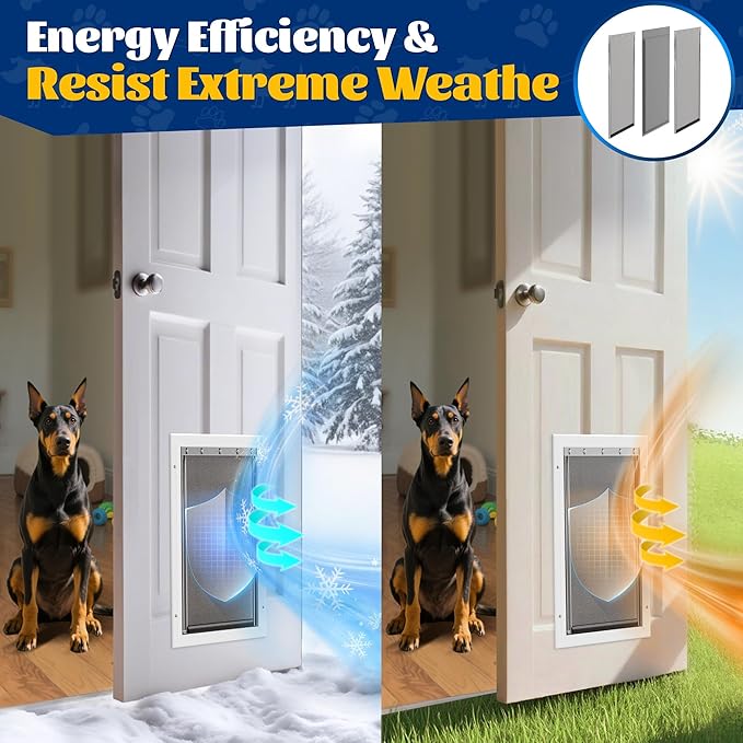 3-Flap Large Dog Door Replacement Insulated Flap with Clamp, Back Plate and Screws, Compatible with Large PetSafe Extreme Weather Aluminum Pet Door, PAC11-11039 10 1/8" X 16 7/8" (Smoky Translucent)