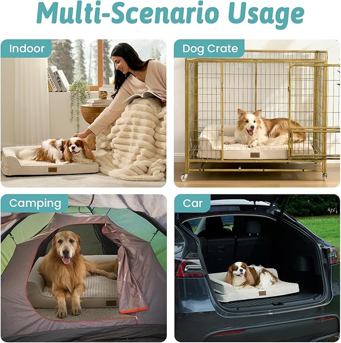 Orthopedic Dog Bed for Medium Small Size Dog, Dogs Crate Bed, L Shaped Foam Anti-Slip Bottom Pet Cat Sofa with Washable Removable Cover, Suitable for Pet Up to 40 lbs, 30x20x6.5 inch, Beige